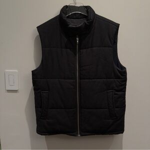 Sandro - Black Quilted Vest With Leather Collar Men’s Size XL